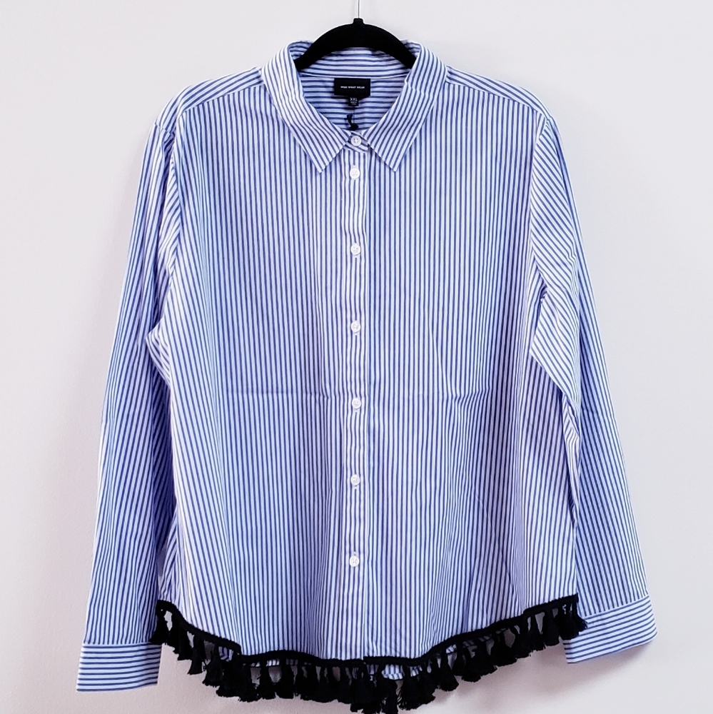 NWT Tassel Trim Button Down